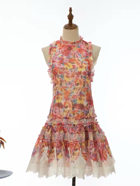 Dresses & Skirts - Designer Sleeveless Pink Floral Ruffle Mini Dress